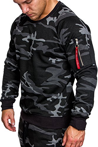 Amaci&Sons Herren Cargo Pullover Sweatshirt Hoodie Sweater Camouflage 4006 Camouflage Schwarz S von Amaci&Sons