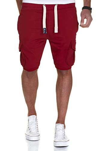 Amaci&Sons Herren Cargo Shorts Kurze Hose Bermuda Sweatshorts Kordel Jogginghose Sporthose 8005 Bordeaux Rot M von Amaci&Sons