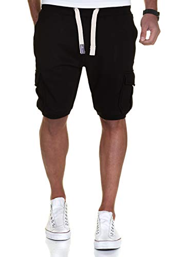 Amaci&Sons Herren Cargo Shorts Kurze Hose Bermuda Sweatshorts Kordel Jogginghose Sporthose 8005 Schwarz S von Amaci&Sons