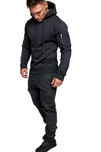 Amaci&Sons Herren Cargo Stil Sportanzug Jogginganzug Trainingsanzug Sporthose+Hoodie 1003 Anthrazit 3XL von Amaci&Sons