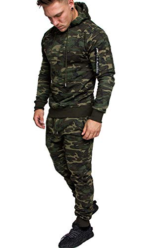 Amaci&Sons Herren Cargo Stil Sportanzug Jogginganzug Trainingsanzug Sporthose+Hoodie 1003 Camouflage Khaki 3XL von Amaci&Sons