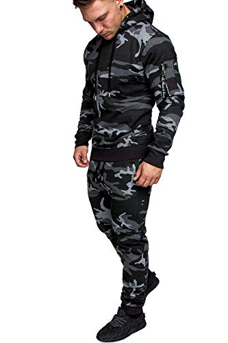 Amaci&Sons Herren Cargo Stil Sportanzug Jogginganzug Trainingsanzug Sporthose+Hoodie 1003 Camouflage Schwarz M von Amaci&Sons