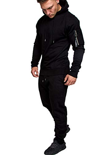Amaci&Sons Herren Cargo Stil Sportanzug Jogginganzug Trainingsanzug Sporthose+Hoodie 1003 Schwarz S von Amaci&Sons