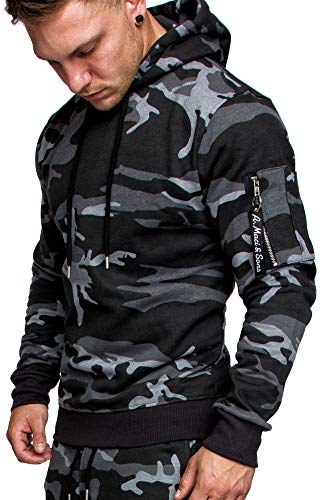 Amaci&Sons Herren Cargo-Style Pullover Sweatshirt Hoodie Sweater Camouflage 4003 Camouflage Schwarz XXL von Amaci&Sons