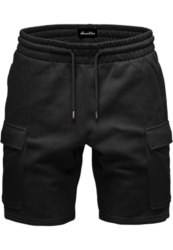 Amaci&Sons Herren Cargoshort Männer Kurze Bermuda Sweat Hose Regular Fit 8007 Schwarz S von Amaci&Sons
