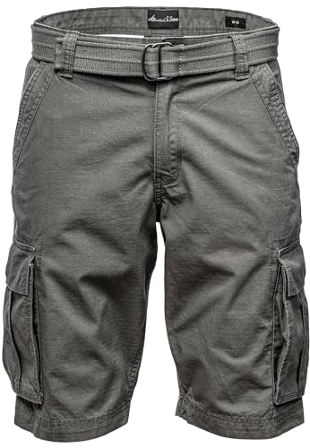 Amaci&Sons Herren Cargoshorts Männer Kurze Bermuda Hose inkl.Gürtel Regular Fit Gurt7027 Dunkelgrau W32 von Amaci&Sons