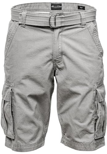 Amaci&Sons Herren Cargoshorts Männer Kurze Bermuda Hose inkl.Gürtel Regular Fit Gurt7027 Hellgrau W32 von Amaci&Sons