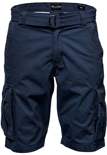 Amaci&Sons Herren Cargoshorts Männer Kurze Bermuda Hose inkl.Gürtel Regular Fit Gurt7027 Navyblau W38 von Amaci&Sons