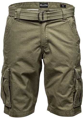 Amaci&Sons Herren Cargoshorts Männer Kurze Bermuda Hose inkl.Gürtel Regular Fit Gurt7027 Olive W32 von Amaci&Sons