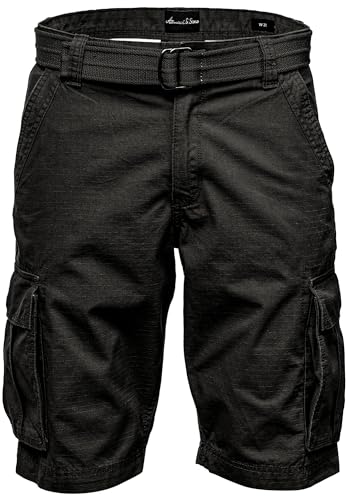 Amaci&Sons Herren Cargoshorts Männer Kurze Bermuda Hose inkl.Gürtel Regular Fit Gurt7027 Schwarz W34 von Amaci&Sons