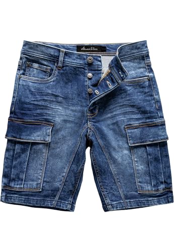 Amaci&Sons Herren Cargoshorts Männer Kurze Bermuda Jeans Hose Regular Fit 7036 Dunkelblau W29 von Amaci&Sons
