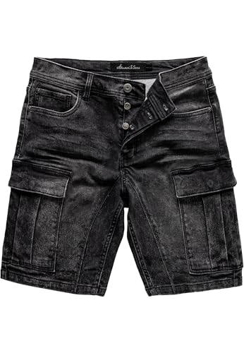 Amaci&Sons Herren Cargoshorts Männer Kurze Bermuda Jeans Hose Regular Fit 7036 Schwarz W33 von Amaci&Sons