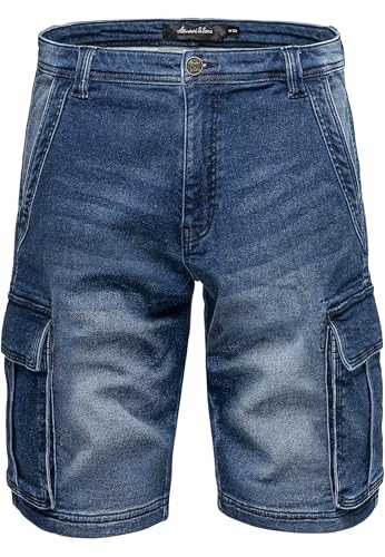 Amaci&Sons Herren Cargoshorts Männer Kurze Bermuda Jeans Hose Regular Fit 7040 Dunkelblau W32 von Amaci&Sons