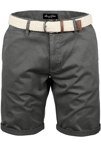 Amaci&Sons Herren Chinoshorts inkl. Gürtel Männer Kurze Bermuda Hose Regular Fit Gurt7030 Dunkelgrau W33 von Amaci&Sons