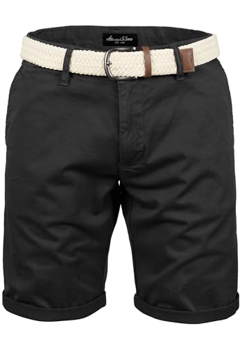 Amaci&Sons Herren Chinoshorts inkl. Gürtel Männer Kurze Bermuda Hose Regular Fit Gurt7030 Schwarz W29 von Amaci&Sons
