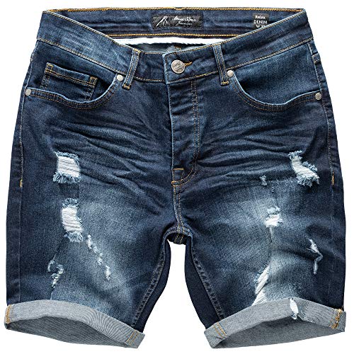 Amaci&Sons Herren Destroyed Jeans Shorts Kurze Hose Sommer Bermuda 7979 Dunkelblau W29 von Amaci&Sons