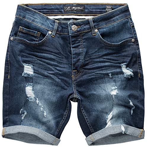 Amaci&Sons Herren Destroyed Jeans Shorts Kurze Hose Sommer Bermuda 7979 Dunkelblau W30 von Amaci&Sons