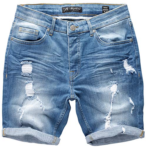 Amaci&Sons Herren Destroyed Jeans Shorts Kurze Hose Sommer Bermuda 7979 Hellblau W30 von Amaci&Sons