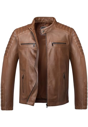 Amaci&Sons Herren Echtleder Jacke Biker Zipper Lederjacke 9104 Cognac 3XL von Amaci&Sons