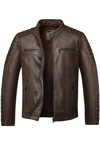 Amaci&Sons Herren Echtleder Jacke Biker Zipper Lederjacke 9104 Dunkelbraun L von Amaci&Sons