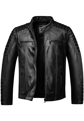 Amaci&Sons Herren Echtleder Jacke Biker Zipper Lederjacke 9104 Schwarz 3XL von Amaci&Sons