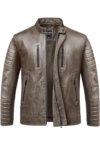 Amaci&Sons Herren Echtleder Jacke Biker Zipper Lederjacke 9105 Grau S von Amaci&Sons