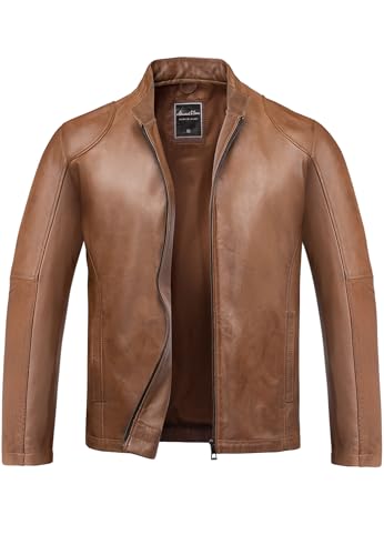 Amaci&Sons Herren Echtleder Jacke Biker Zipper Lederjacke 9106 Cognac 3XL von Amaci&Sons