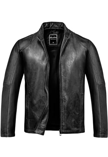 Amaci&Sons Herren Echtleder Jacke Biker Zipper Lederjacke 9106 Schwarz L von Amaci&Sons