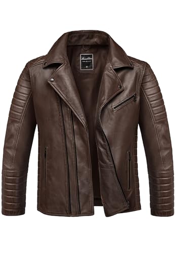 Amaci&Sons Herren Echtleder Jacke Biker Zipper Lederjacke 9107 Dunkelbraun M von Amaci&Sons