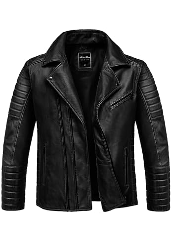 Amaci&Sons Herren Echtleder Jacke Biker Zipper Lederjacke 9107 Schwarz S von Amaci&Sons