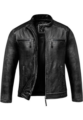 Amaci&Sons Herren Echtleder Jacke Biker Zipper Lederjacke 9108 Schwarz L von Amaci&Sons