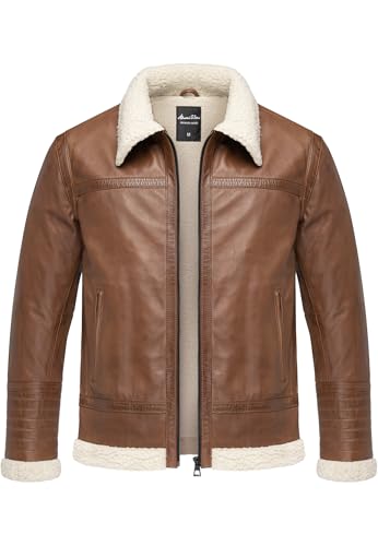 Amaci&Sons Herren Echtleder Jacke gefüllte Fell Lederjacke 9110 Cognac XXL von Amaci&Sons