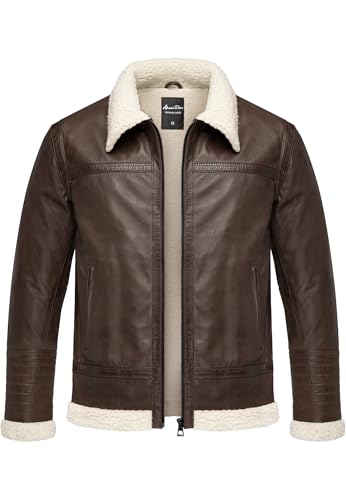 Amaci&Sons Herren Echtleder Jacke gefüllte Fell Lederjacke 9110 Dunkelbraun 3XL von Amaci&Sons