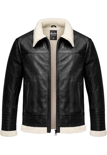 Amaci&Sons Herren Echtleder Jacke gefüllte Fell Lederjacke 9110 Schwarz XXL von Amaci&Sons