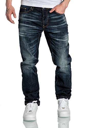 Amaci&Sons Herren Jeans Regular Straight Fit Denim Hose Destroyed 7984 Dunkelblau W31/L30 von Amaci&Sons