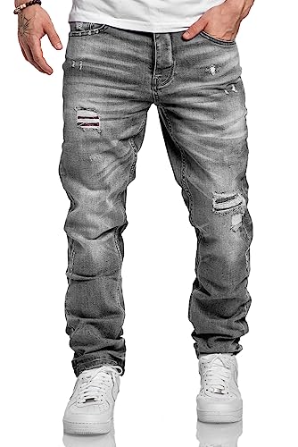 Amaci&Sons Herren Jeans Regular Straight Fit Denim Hose Destroyed 7984 Grau (Patches) W29/L32 von Amaci&Sons