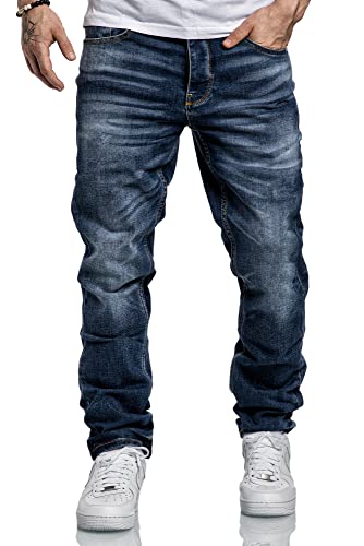 Amaci&Sons Herren Jeans Regular Straight Fit Denim Hose Destroyed A79084 Dunkelblau W29/L32 von Amaci&Sons