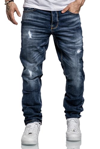 Amaci&Sons Herren Jeans Regular Straight Fit Denim Hose Destroyed A7998 Dunkelblau W29/L32 von Amaci&Sons