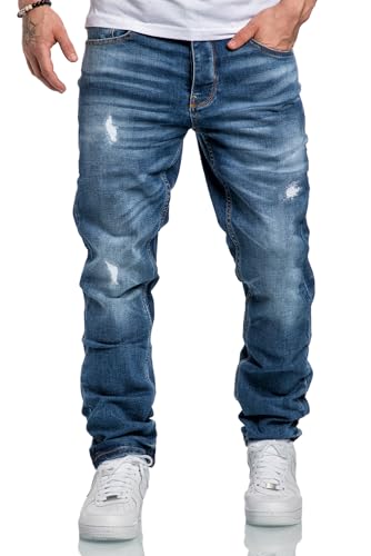 Amaci&Sons Herren Jeans Regular Straight Fit Denim Hose Destroyed A7998 Hellblau W30/L30 von Amaci&Sons