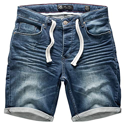 Amaci&Sons Herren Jeans Shorts Kordel Destroyed Kurze Hose Sommer Bermuda Verwaschen J5001 D-Blau W30 von Amaci&Sons