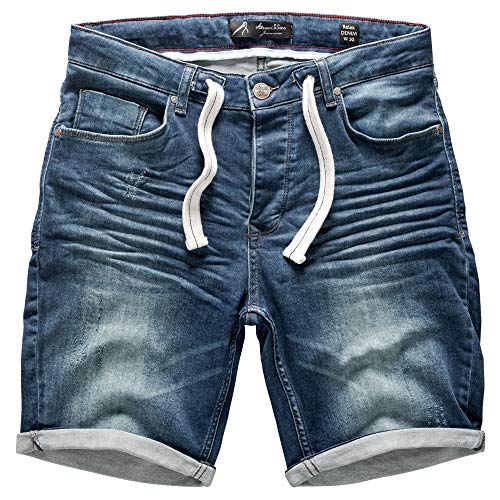 Amaci&Sons Herren Jeans Shorts Kordel Destroyed Kurze Hose Sommer Bermuda Verwaschen J5001 D-Blau W40 von Amaci&Sons