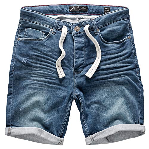 Amaci&Sons Herren Jeans Shorts Kordel Destroyed Kurze Hose Sommer Bermuda Verwaschen J5001 H-Blau W29 von Amaci&Sons