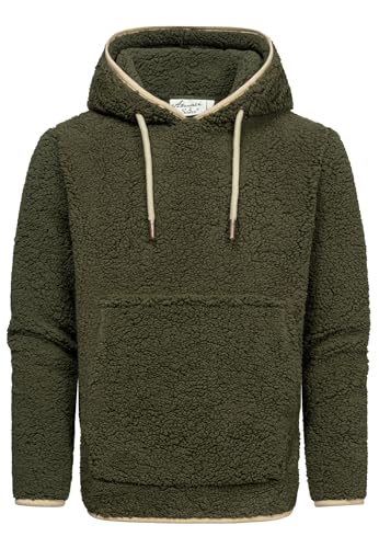 Amaci&Sons Herren Kapuzenpullover Teddyfell Teddy Sweatjacke Plüsch Hoodie Pullover Sweatshirt 4068 Khaki 3XL von Amaci&Sons