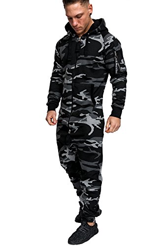 Amaci&Sons Herren Overall Jumpsuit Jogging Cargo-Style Onesie Trainingsanzug Camouflage 3006 Camouflage Schwarz 3XL von Amaci&Sons