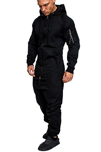Amaci&Sons Herren Overall Jumpsuit Jogging Cargo-Style Onesie Trainingsanzug Camouflage 3006 Schwarz XXL von Amaci&Sons