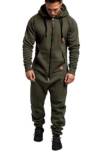 Amaci&Sons Herren Overall Jumpsuit Jogging Onesie Trainingsanzug 3007 Khaki/Schwarz L von Amaci&Sons