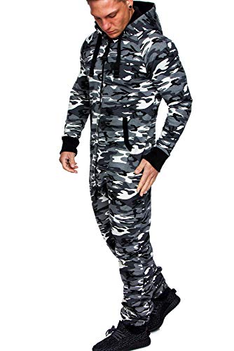 Amaci&Sons Herren Overall Jumpsuit Jogging Onesie Trainingsanzug Camouflage 3001 Camo Weiß L von Amaci&Sons