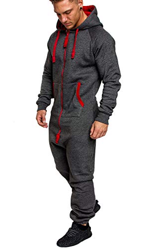 Amaci&Sons Herren Overall Jumpsuit Jogging Onesie Trainingsanzug Camouflage 3004 Anthrazit/Rot L von Amaci&Sons