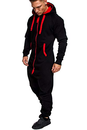 Amaci&Sons Herren Overall Jumpsuit Jogging Onesie Trainingsanzug Camouflage 3004 Schwarz/Rot L von Amaci&Sons