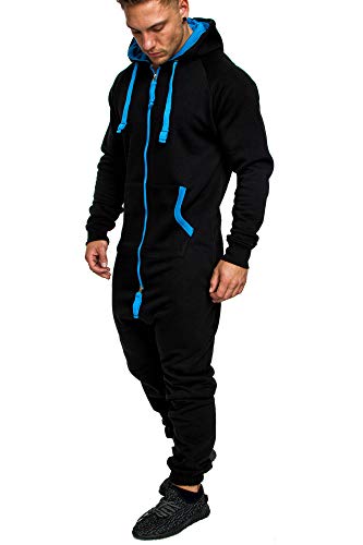 Amaci&Sons Herren Overall Jumpsuit Jogging Onesie Trainingsanzug Camouflage 3004 Schwarz/Türkis XXL von Amaci&Sons